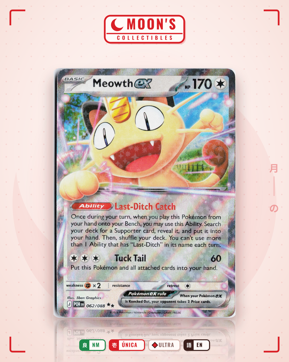 Carta Pokémon Meowth ex · Perfect Order #062/088 (NM) — pieza única en Moon's Collectibles México