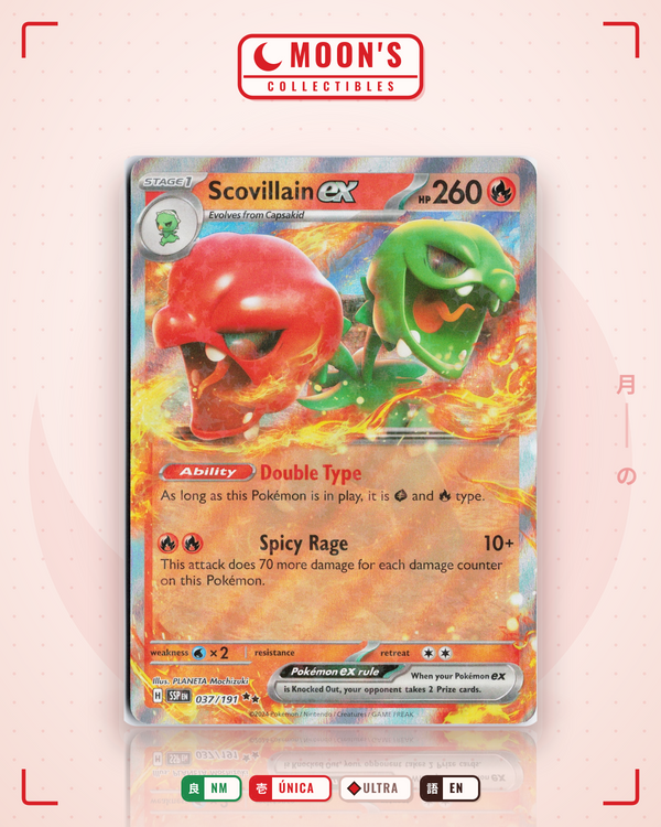 Carta Pokémon Scovillain ex · Surging Sparks #037/191 (NM) — pieza única en Moon's Collectibles México