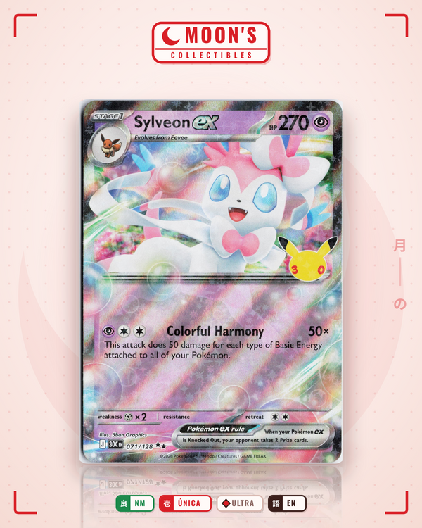Carta Pokémon Sylveon ex · 30th Celebration #071/128 (NM) — pieza única en Moon's Collectibles México