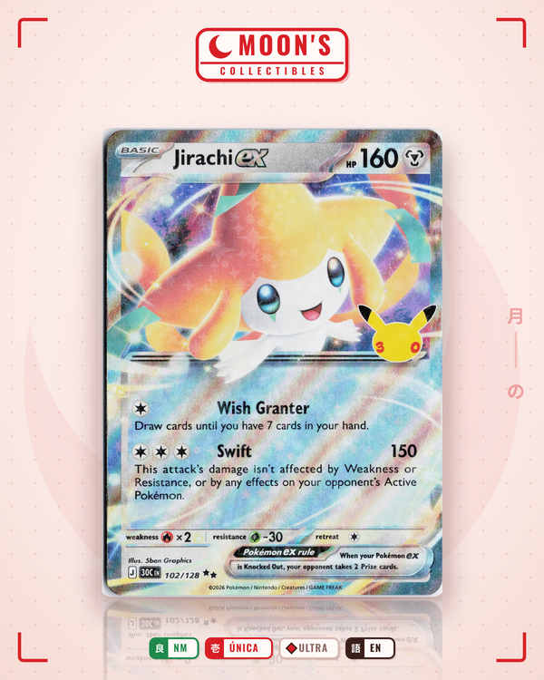 Carta Pokémon Jirachi ex · 30th Celebration #102/128 (NM) — pieza única en Moon's Collectibles México