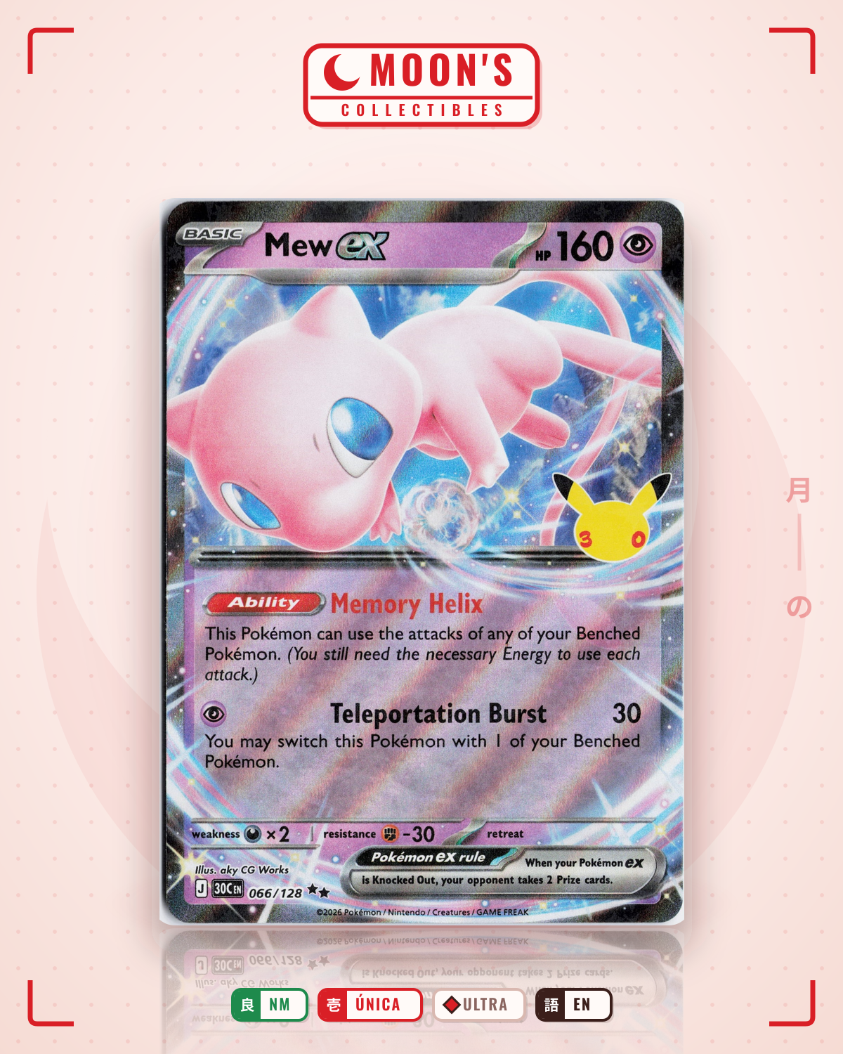 Carta Pokémon Mew ex · 30th Celebration #066/128 (NM) — pieza única en Moon's Collectibles México