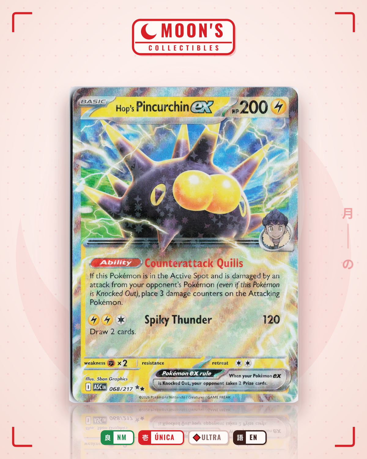 Carta Pokémon Hop's Pincurchin ex · Ascended Heroes #068/217 (NM) — pieza única en Moon's Collectibles México