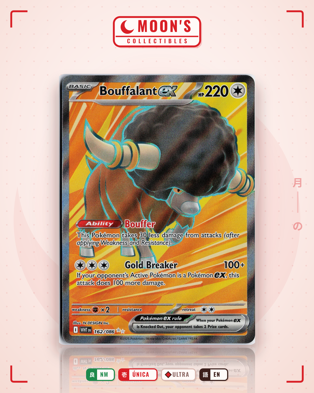 Carta Pokémon Bouffalant ex · White Flare #162/086 (NM) — pieza única en Moon's Collectibles México