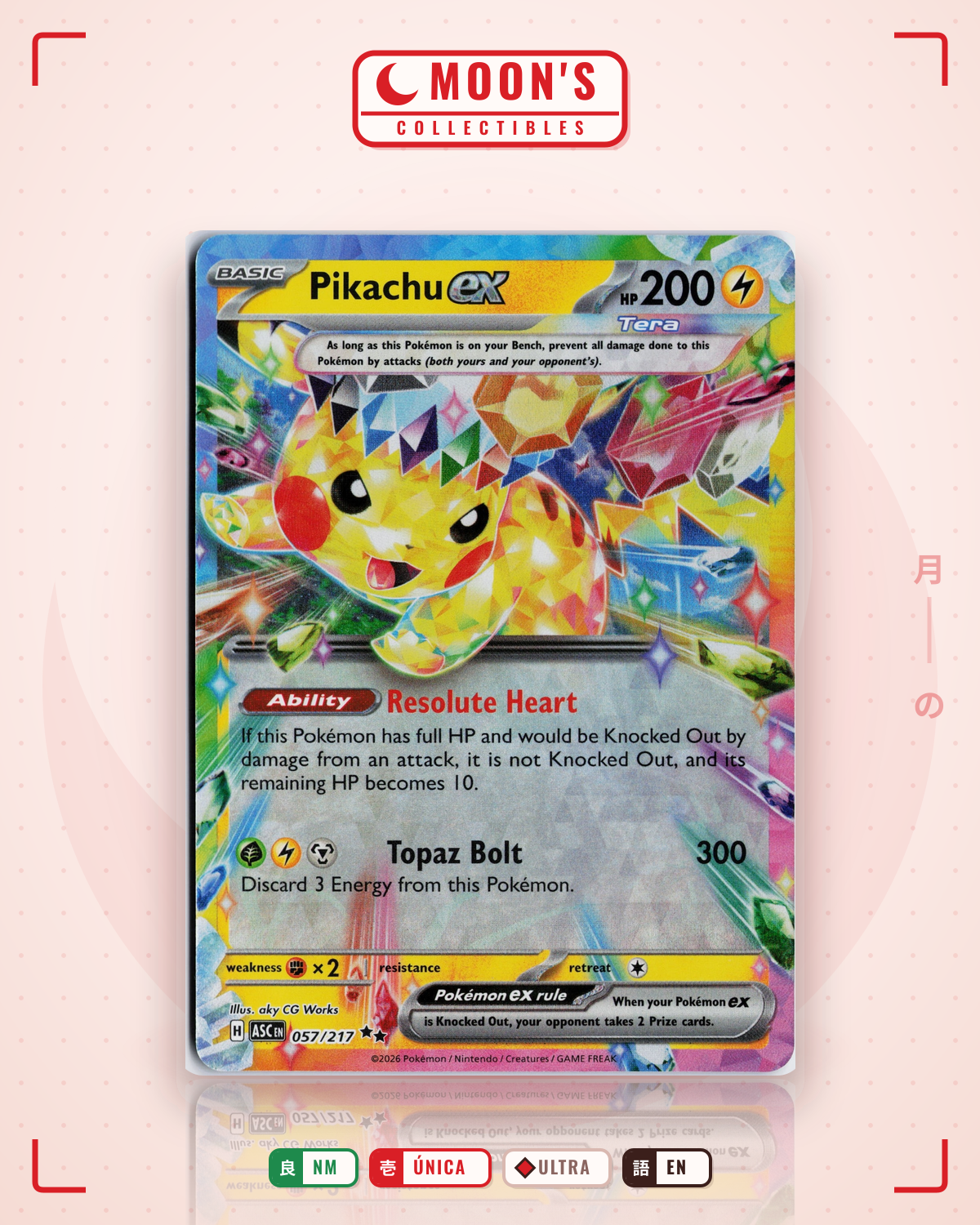 Carta Pokémon Pikachu ex · Ascended Heroes #057/217 (NM) — pieza única en Moon's Collectibles México