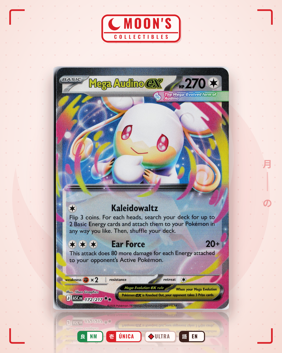 Carta Pokémon Mega Audino ex · Ascended Heroes #172/217 (NM) — pieza única en Moon's Collectibles México