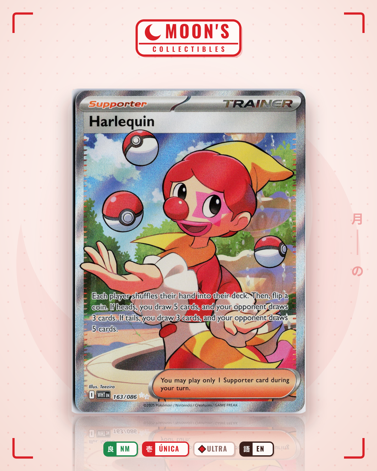 Carta Pokémon Harlequin · White Flare #163/086 (NM) — pieza única en Moon's Collectibles México