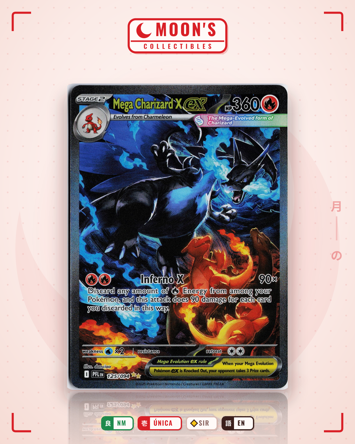 Carta Pokémon Mega Charizard X ex · Phantasmal Flames #125/094 (NM) — pieza única en Moon's Collectibles México