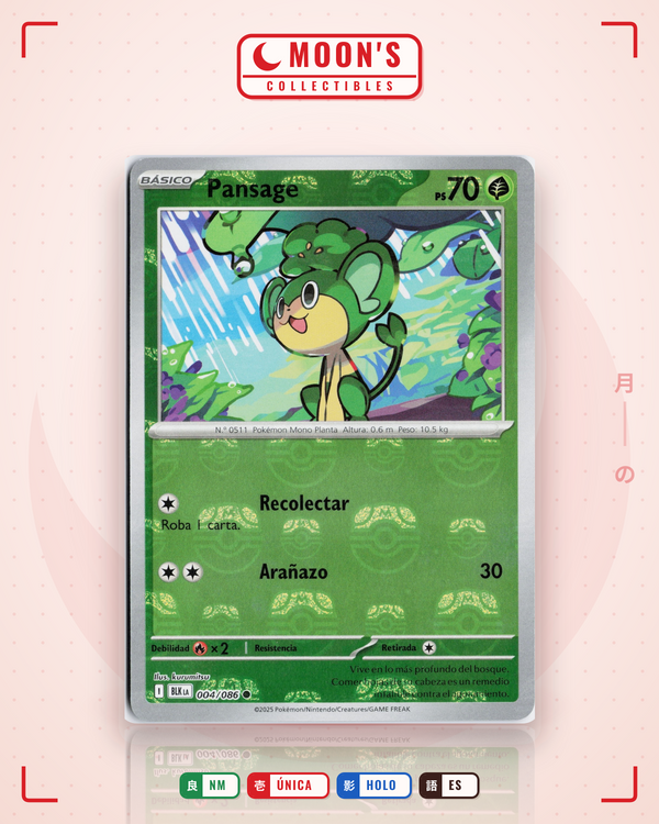 Carta Pokémon Pansage · Black Bolt #004/086 (NM) — pieza única en Moon's Collectibles México