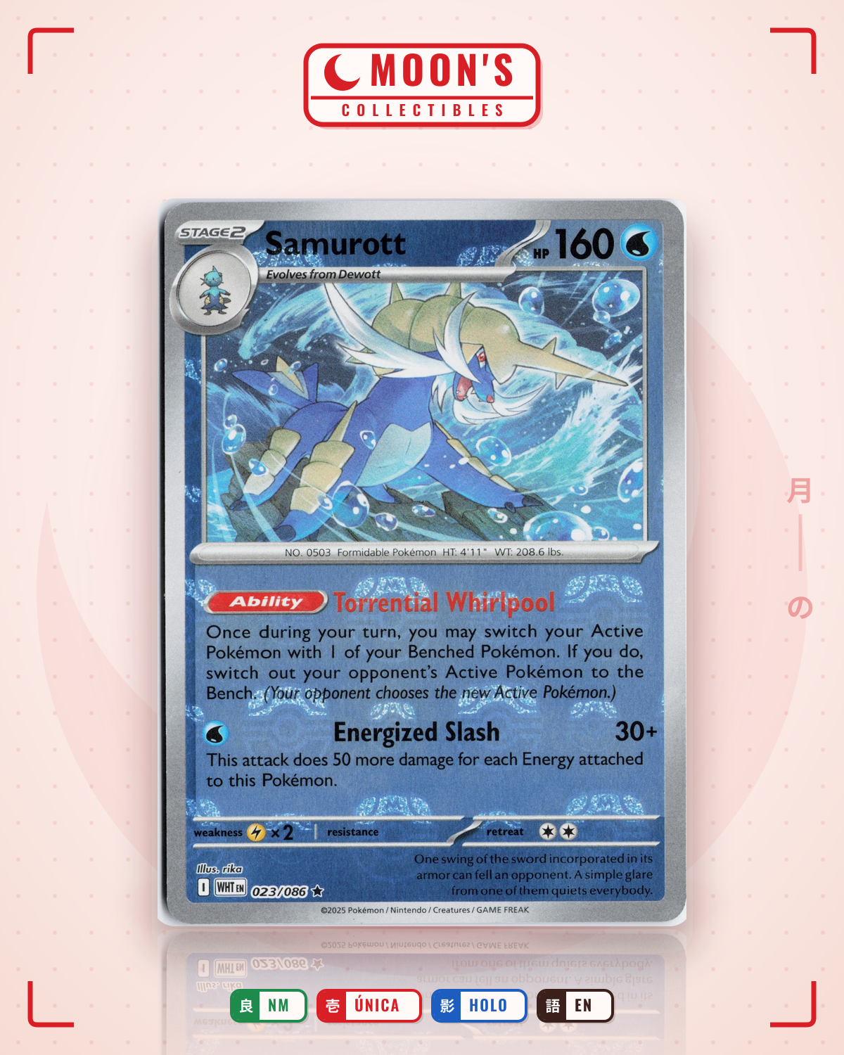 Carta Pokémon Samurott · White Flare #023/086 (NM) — pieza única en Moon's Collectibles México