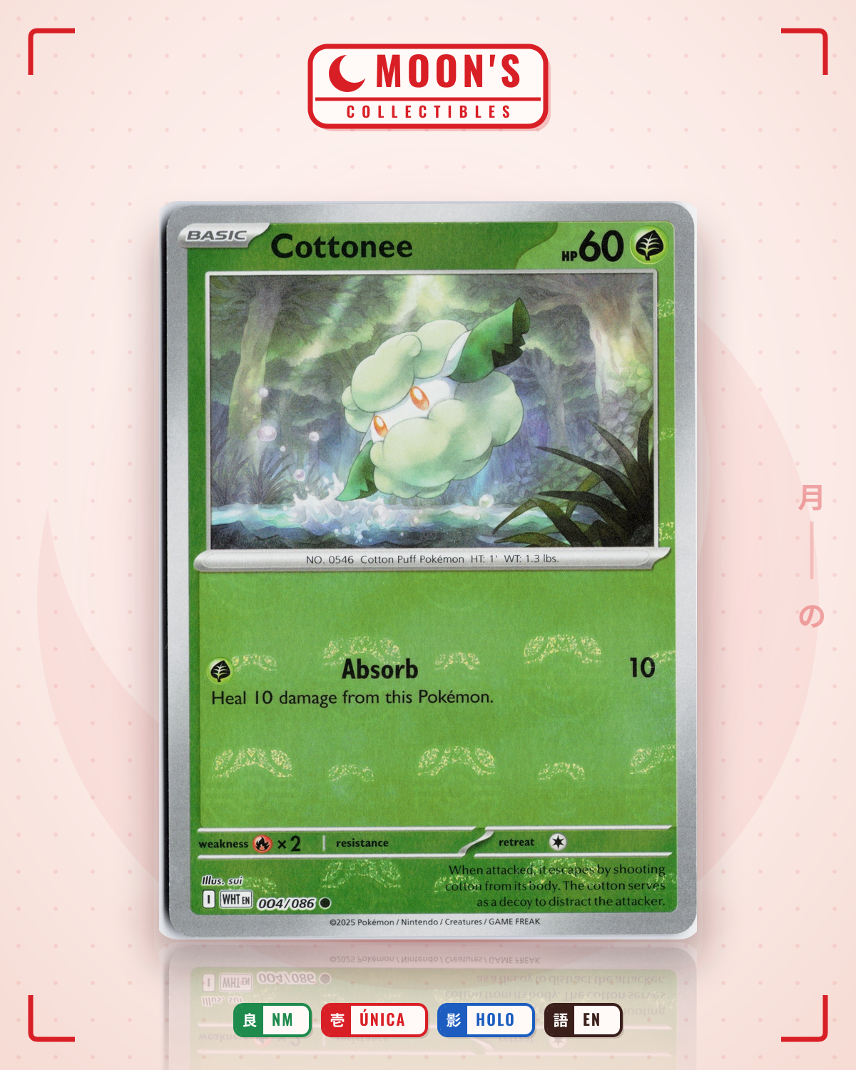 Carta Pokémon Cottonee · White Flare #004/086 (NM) — pieza única en Moon's Collectibles México