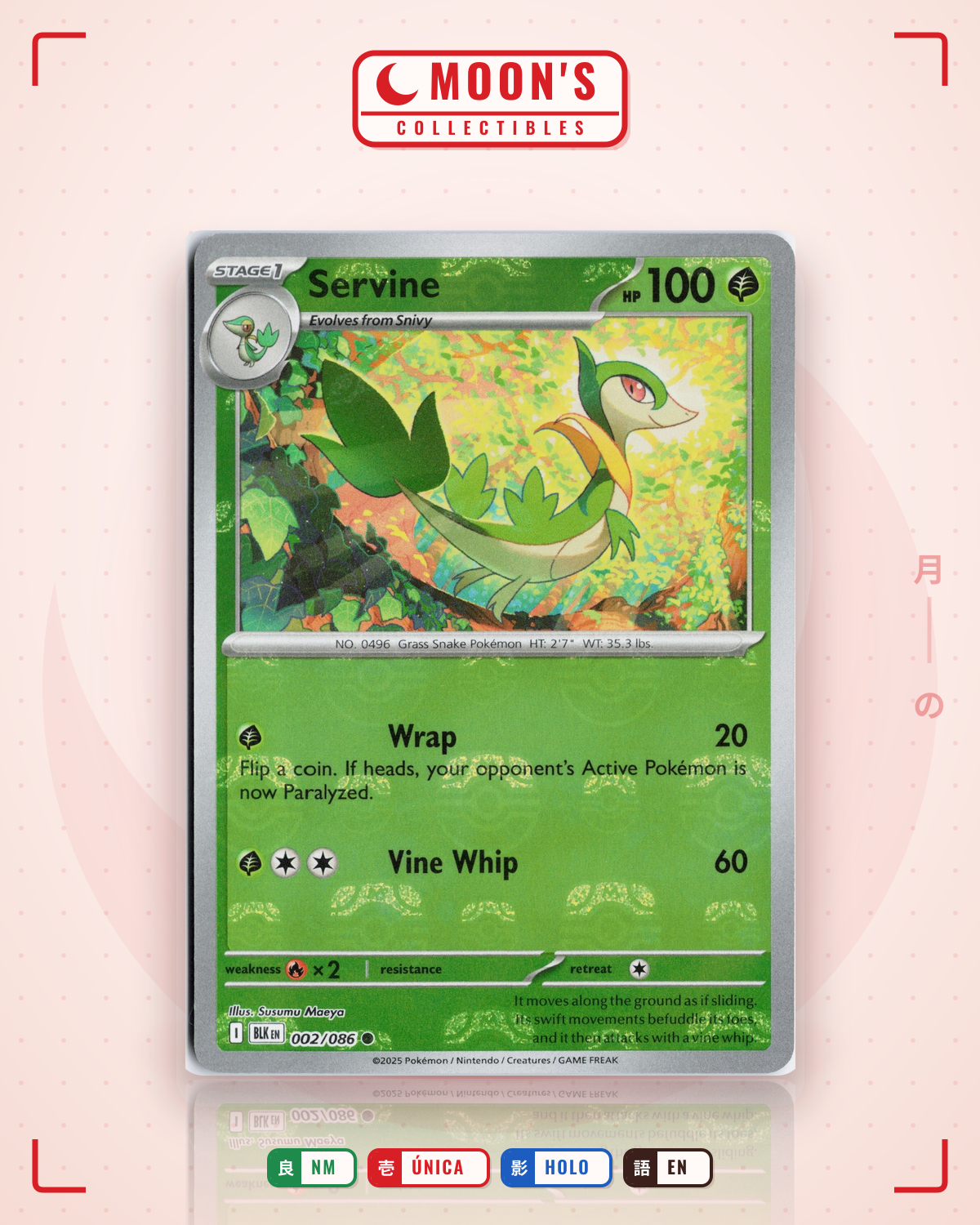 Carta Pokémon Servine · Black Bolt #002/086 (NM) — pieza única en Moon's Collectibles México