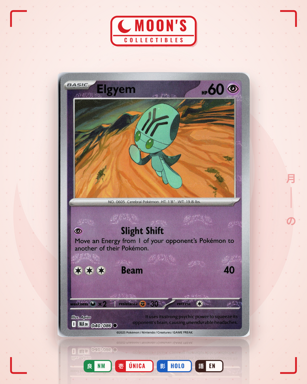 Carta Pokémon Elgyem · Black Bolt #040/086 (NM) — pieza única en Moon's Collectibles México