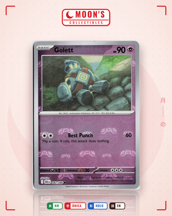 Carta Pokémon Golett · Black Bolt #042/086 (NM) — pieza única en Moon's Collectibles México
