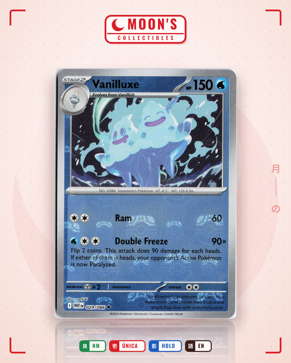 Carta Pokémon Vanilluxe · White Flare #029/086 (NM) — pieza única en Moon's Collectibles México