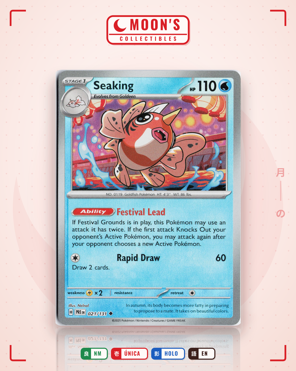 Carta Pokémon Seaking · Prismatic Evolutions #021/131 (NM) — pieza única en Moon's Collectibles México