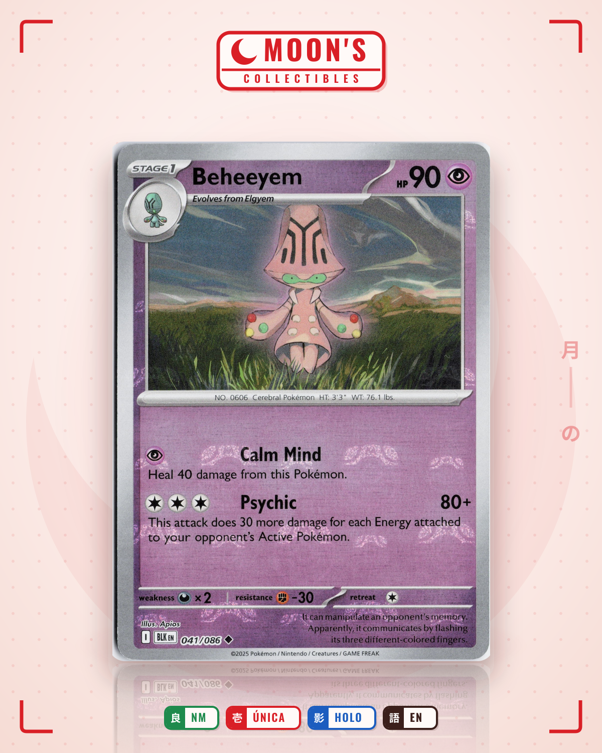 Carta Pokémon Beheeyem · Black Bolt #041/086 (NM) — pieza única en Moon's Collectibles México