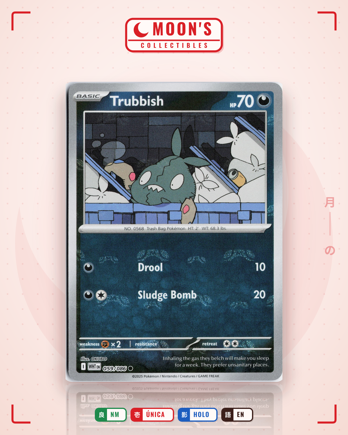 Carta Pokémon Trubbish · White Flare #059/086 (NM) — pieza única en Moon's Collectibles México