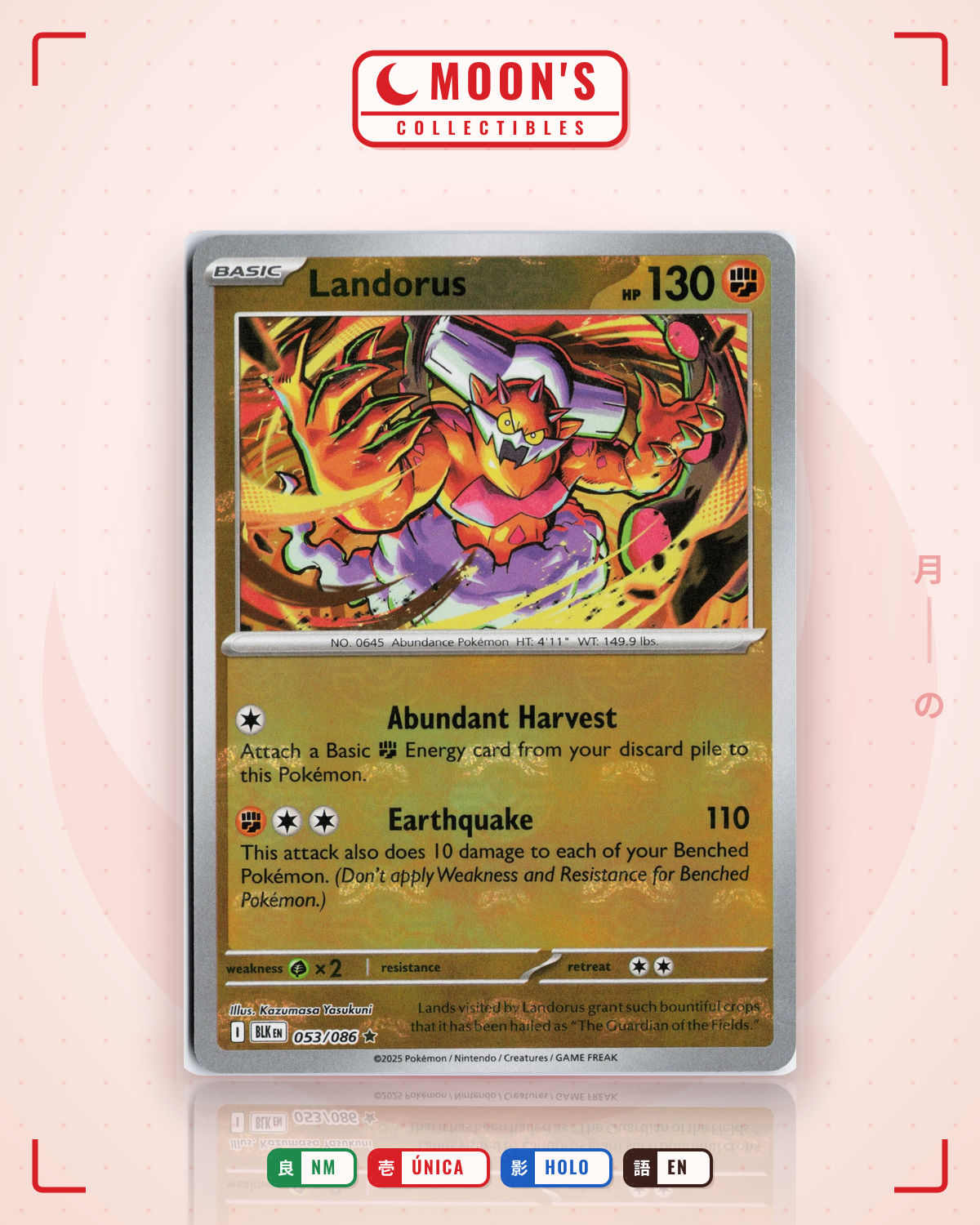 Carta Pokémon Landorus · Black Bolt #053/086 (NM) — pieza única en Moon's Collectibles México