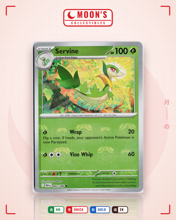 Carta Pokémon Servine · Black Bolt #002/086 (NM) — pieza única en Moon's Collectibles México