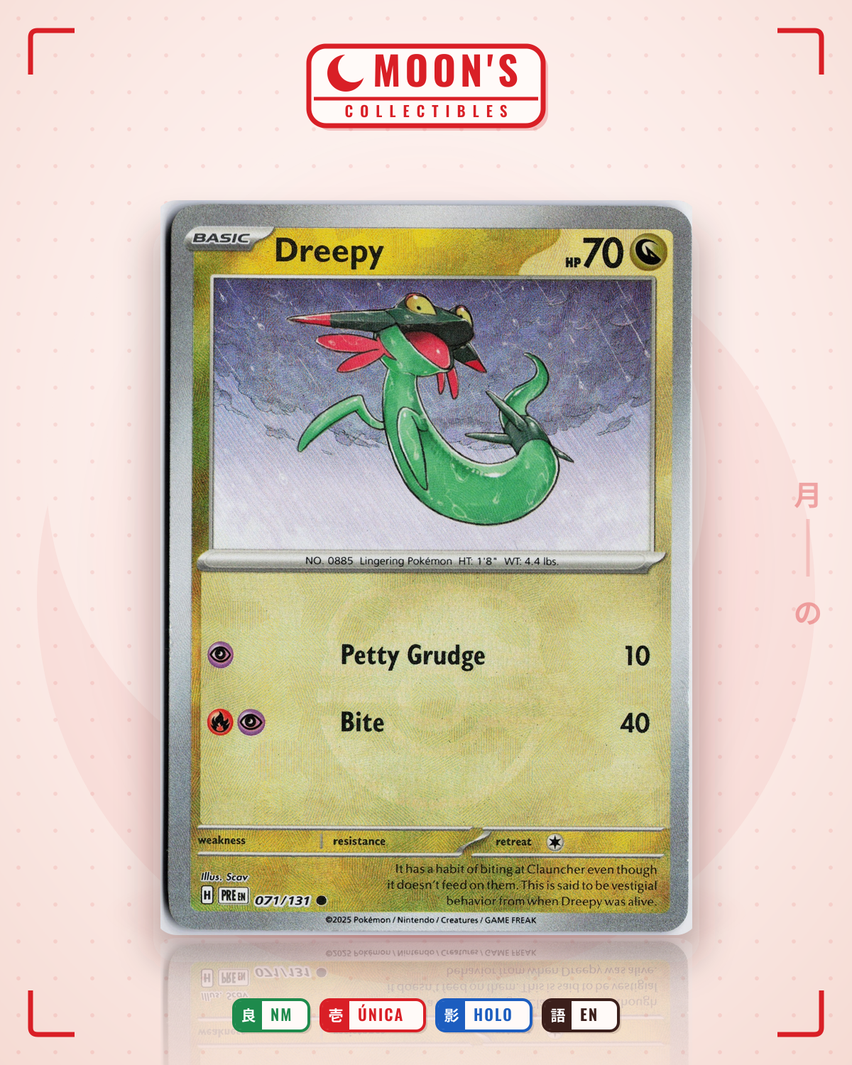 Carta Pokémon Dreepy · Prismatic Evolutions #071/131 (NM) — pieza única en Moon's Collectibles México
