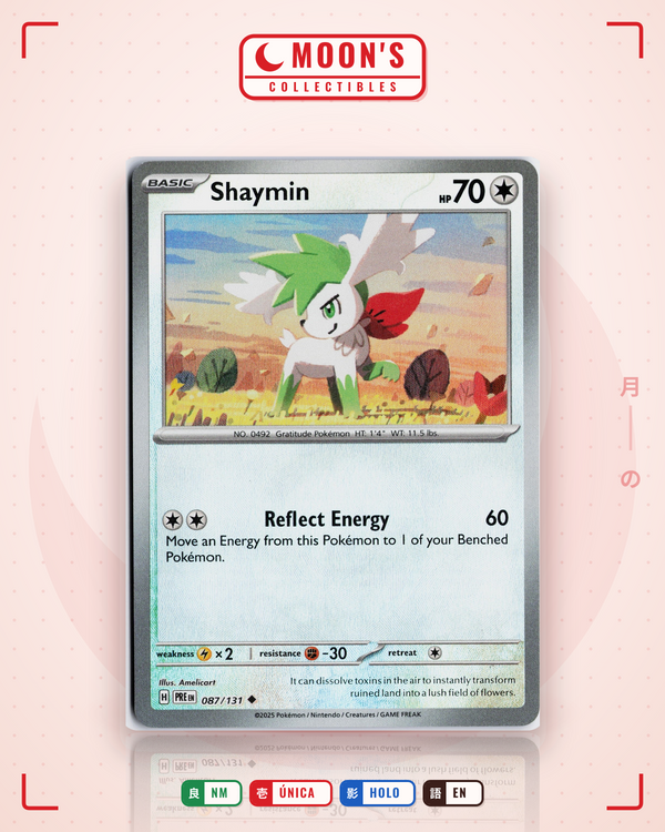 Carta Pokémon Shaymin · Prismatic Evolutions #087/131 (NM) — pieza única en Moon's Collectibles México