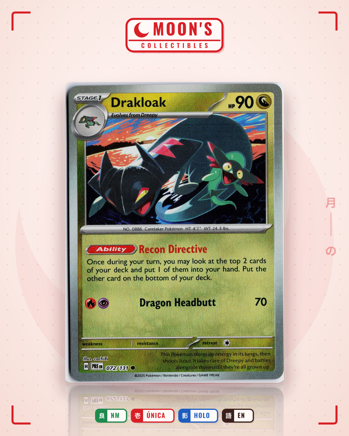 Carta Pokémon Drakloak · Prismatic Evolutions #072/131 (NM) — pieza única en Moon's Collectibles México