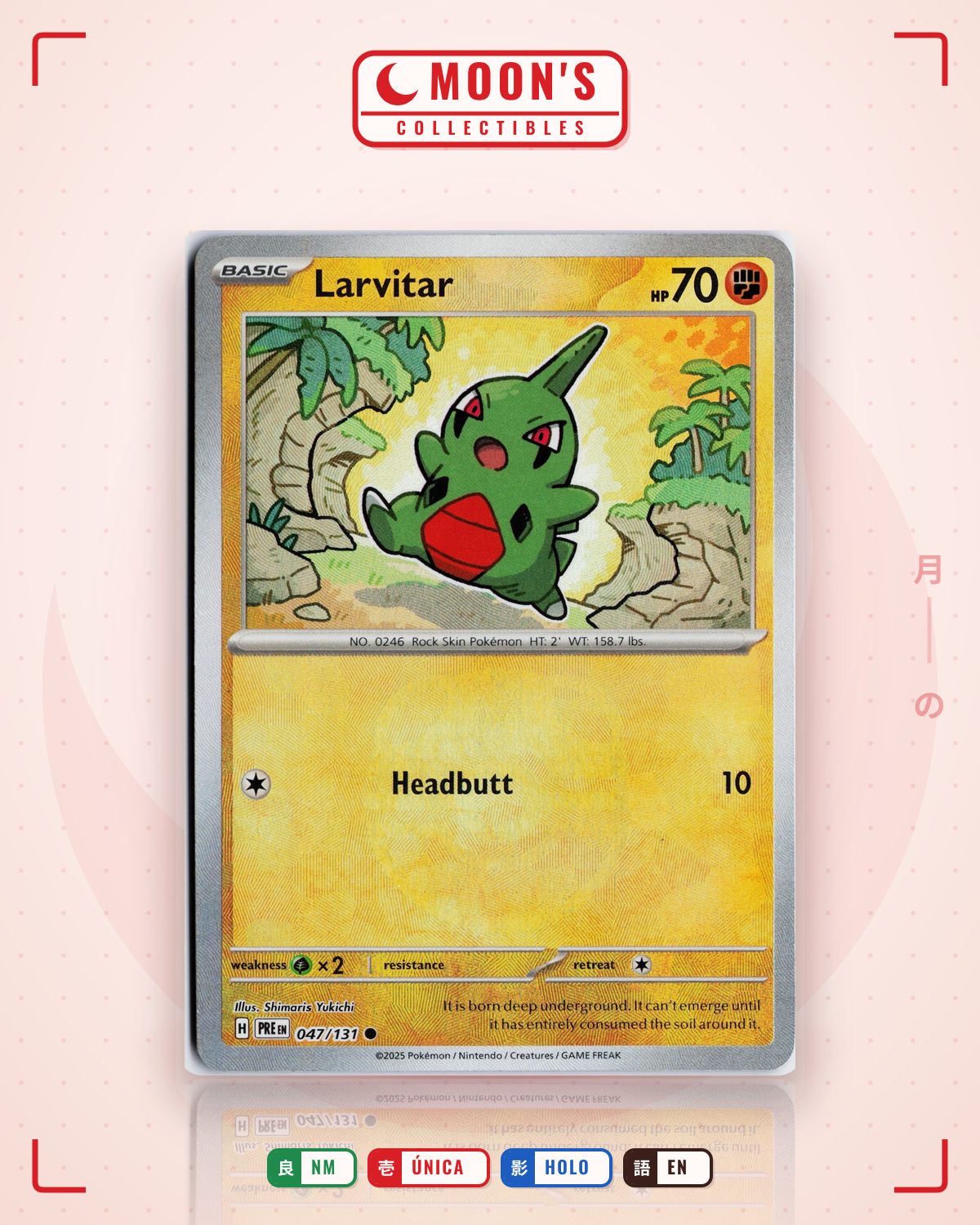 Carta Pokémon Larvitar · Prismatic Evolutions #047/131 (NM) — pieza única en Moon's Collectibles México