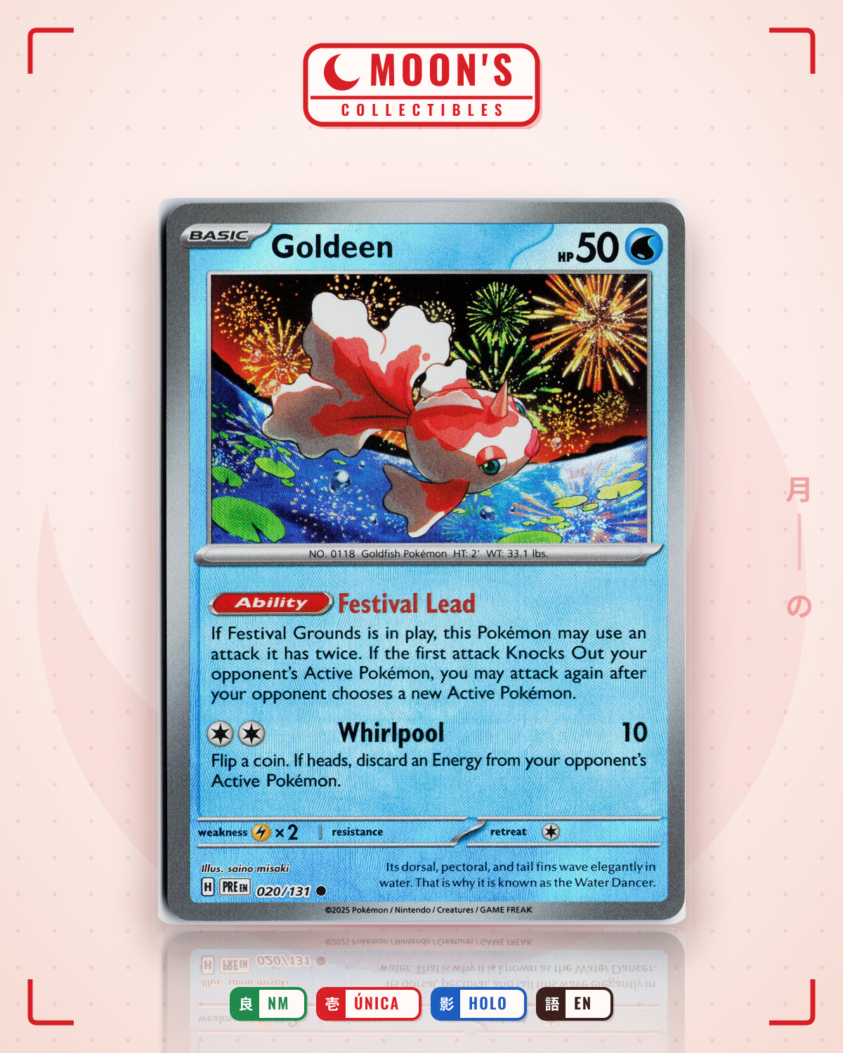 Carta Pokémon Goldeen · Prismatic Evolutions #020/131 (NM) — pieza única en Moon's Collectibles México