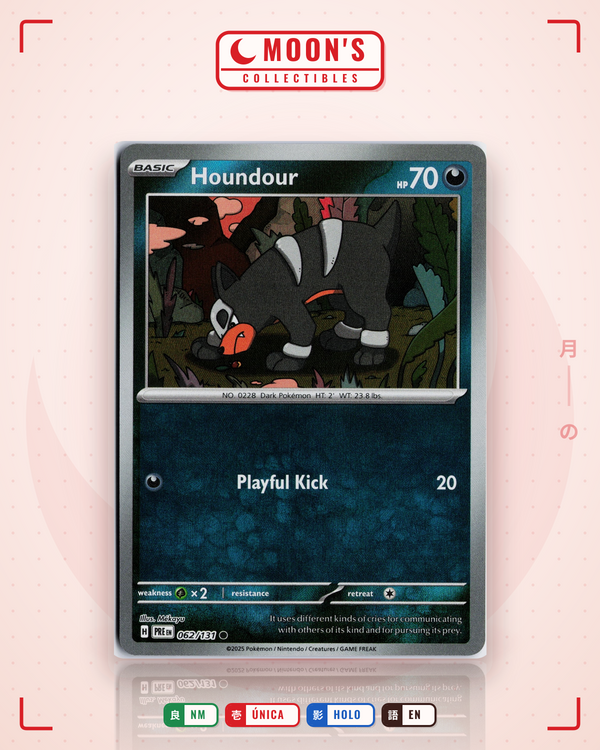 Carta Pokémon Houndour · Prismatic Evolutions #062/131 (NM) — pieza única en Moon's Collectibles México