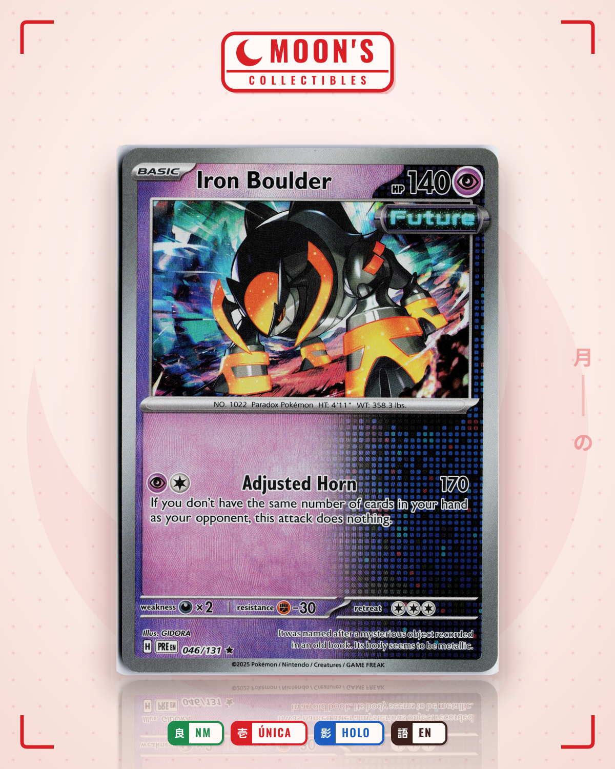 Carta Pokémon Iron Boulder · Prismatic Evolutions #046/131 (NM) — pieza única en Moon's Collectibles México