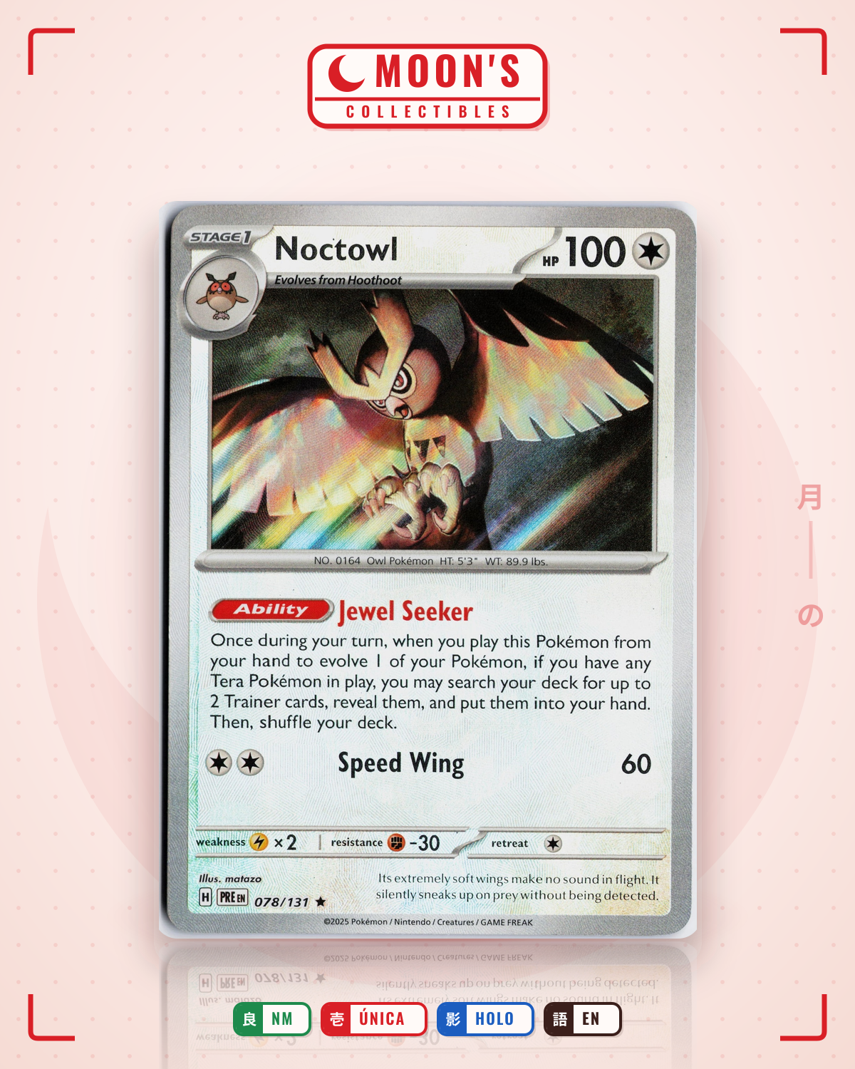 Carta Pokémon Noctowl · Prismatic Evolutions #078/131 (NM) — pieza única en Moon's Collectibles México