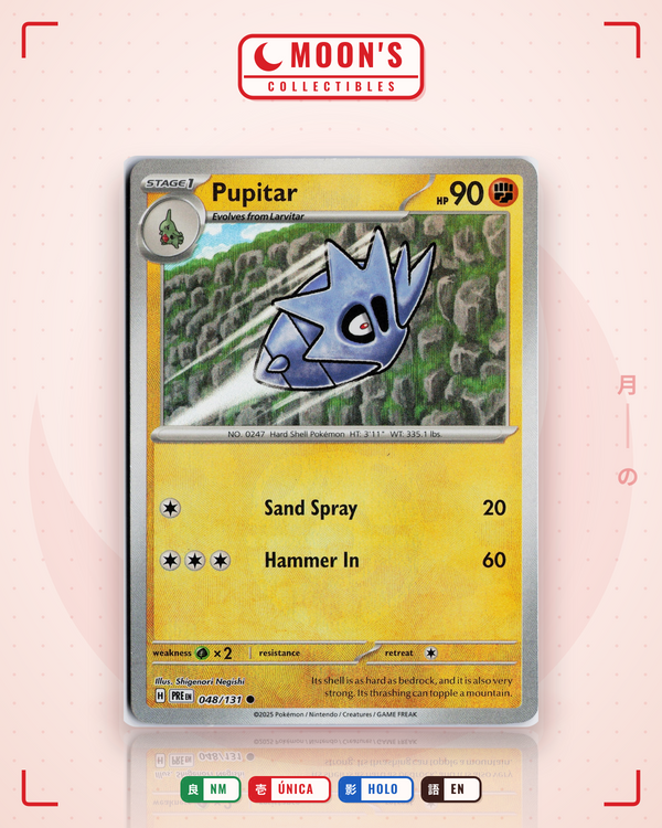Carta Pokémon Pupitar · Prismatic Evolutions #048/131 (NM) — pieza única en Moon's Collectibles México
