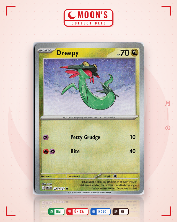 Carta Pokémon Dreepy · Prismatic Evolutions #071/131 (NM) — pieza única en Moon's Collectibles México