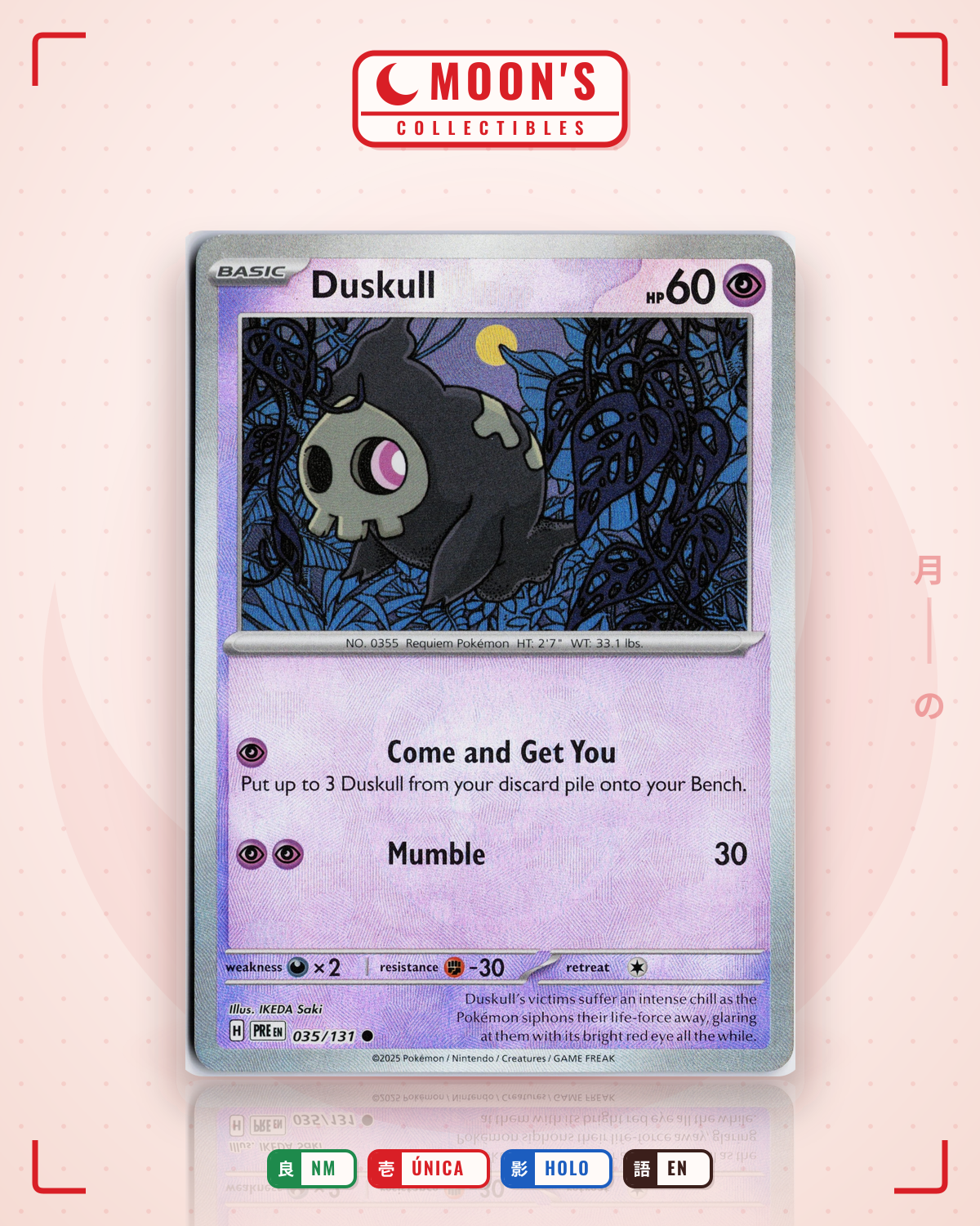 Carta Pokémon Duskull · Prismatic Evolutions #035/131 (NM) — pieza única en Moon's Collectibles México
