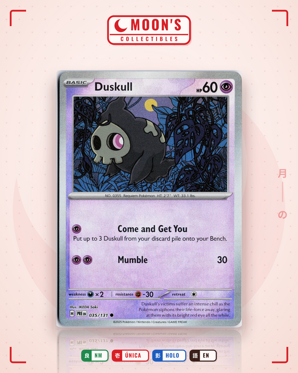 Carta Pokémon Duskull · Prismatic Evolutions #035/131 (NM) — pieza única en Moon's Collectibles México