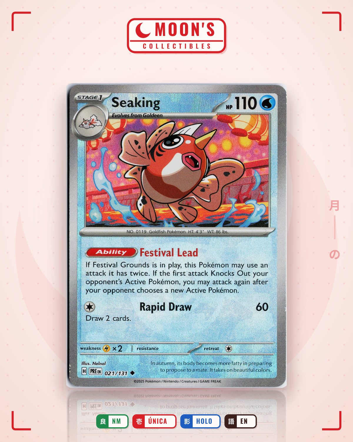 Carta Pokémon Seaking · Prismatic Evolutions #021/131 (NM) — pieza única en Moon's Collectibles México