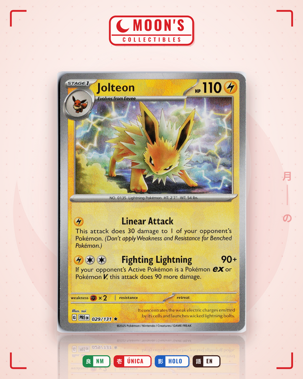 Carta Pokémon Jolteon · Prismatic Evolutions #029/131 (NM) — pieza única en Moon's Collectibles México