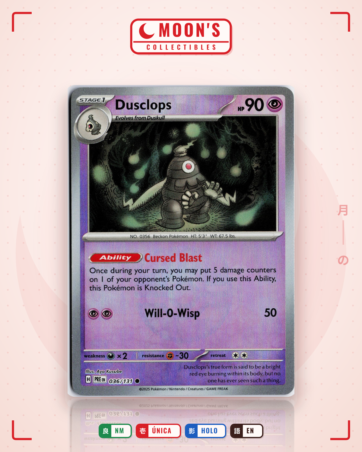 Carta Pokémon Dusclops · Prismatic Evolutions #036/131 (NM) — pieza única en Moon's Collectibles México