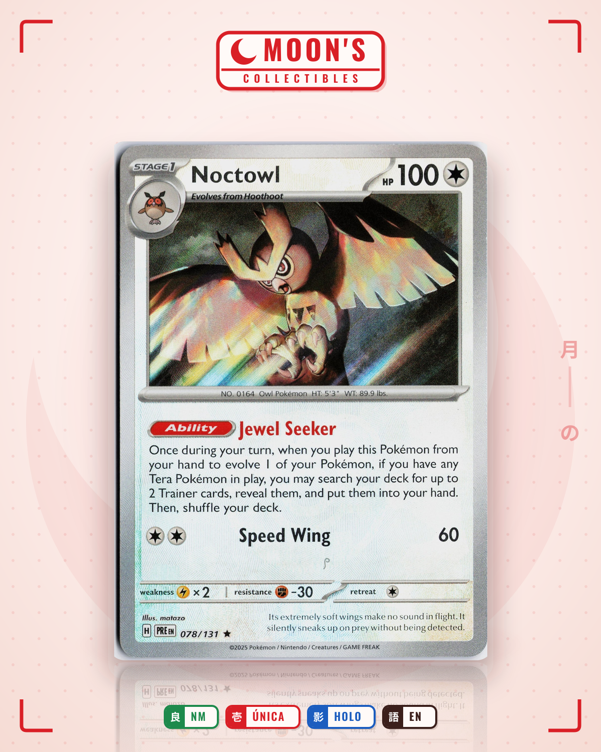 Carta Pokémon Noctowl · Prismatic Evolutions #078/131 (NM) — pieza única en Moon's Collectibles México