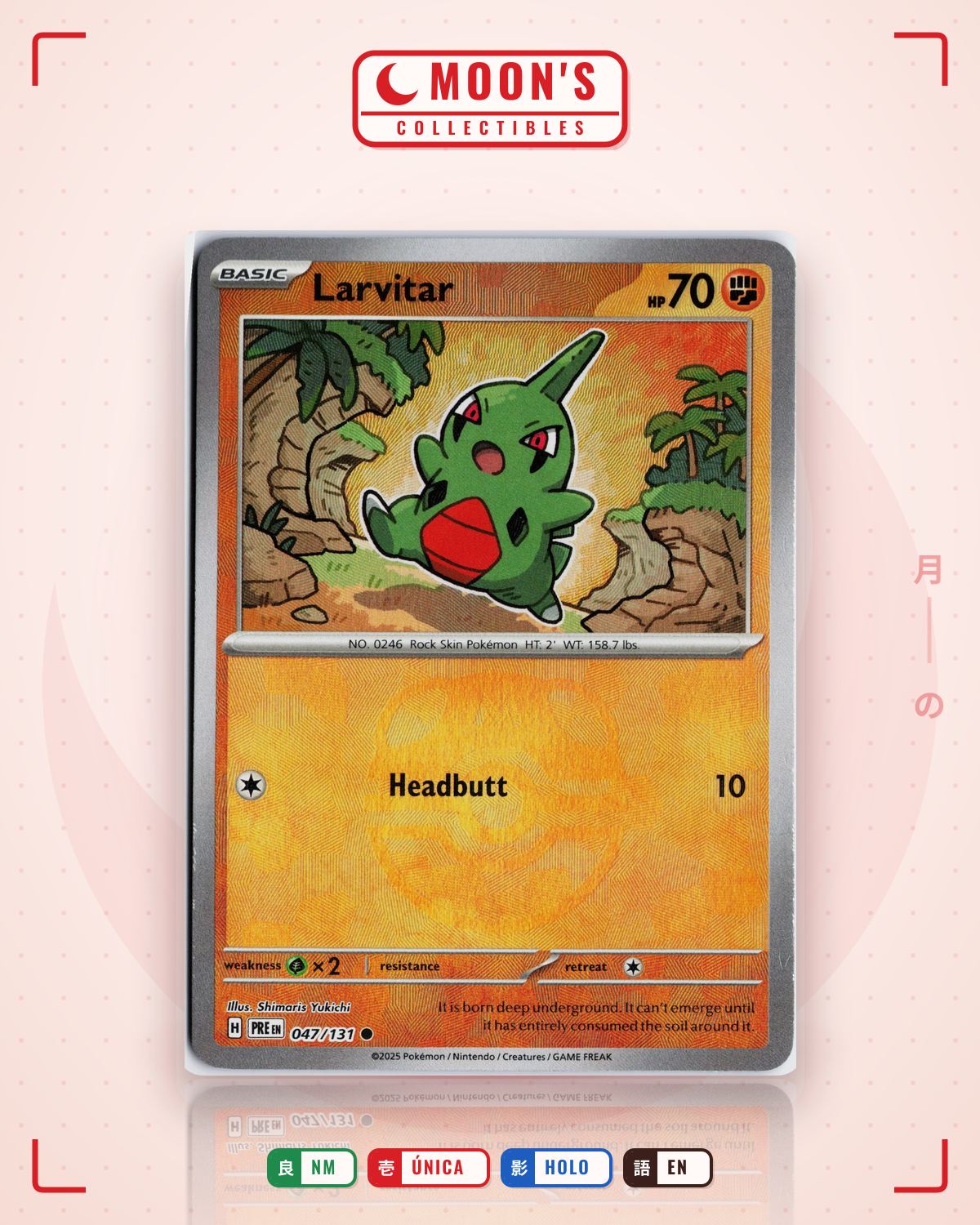 Carta Pokémon Larvitar · Prismatic Evolutions #047/131 (NM) — pieza única en Moon's Collectibles México