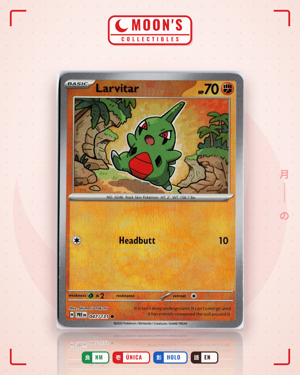 Carta Pokémon Larvitar · Prismatic Evolutions #047/131 (NM) — pieza única en Moon's Collectibles México