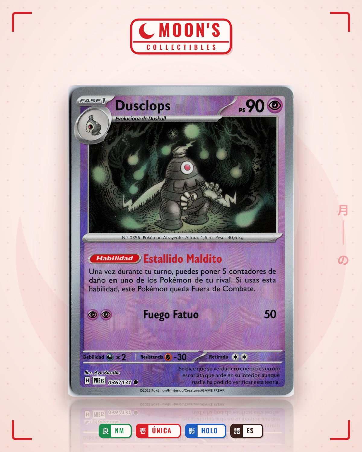 Carta Pokémon Dusclops · Prismatic Evolutions #036/131 (NM) — pieza única en Moon's Collectibles México