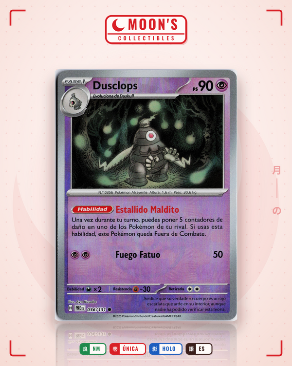Carta Pokémon Dusclops · Prismatic Evolutions #036/131 (NM) — pieza única en Moon's Collectibles México