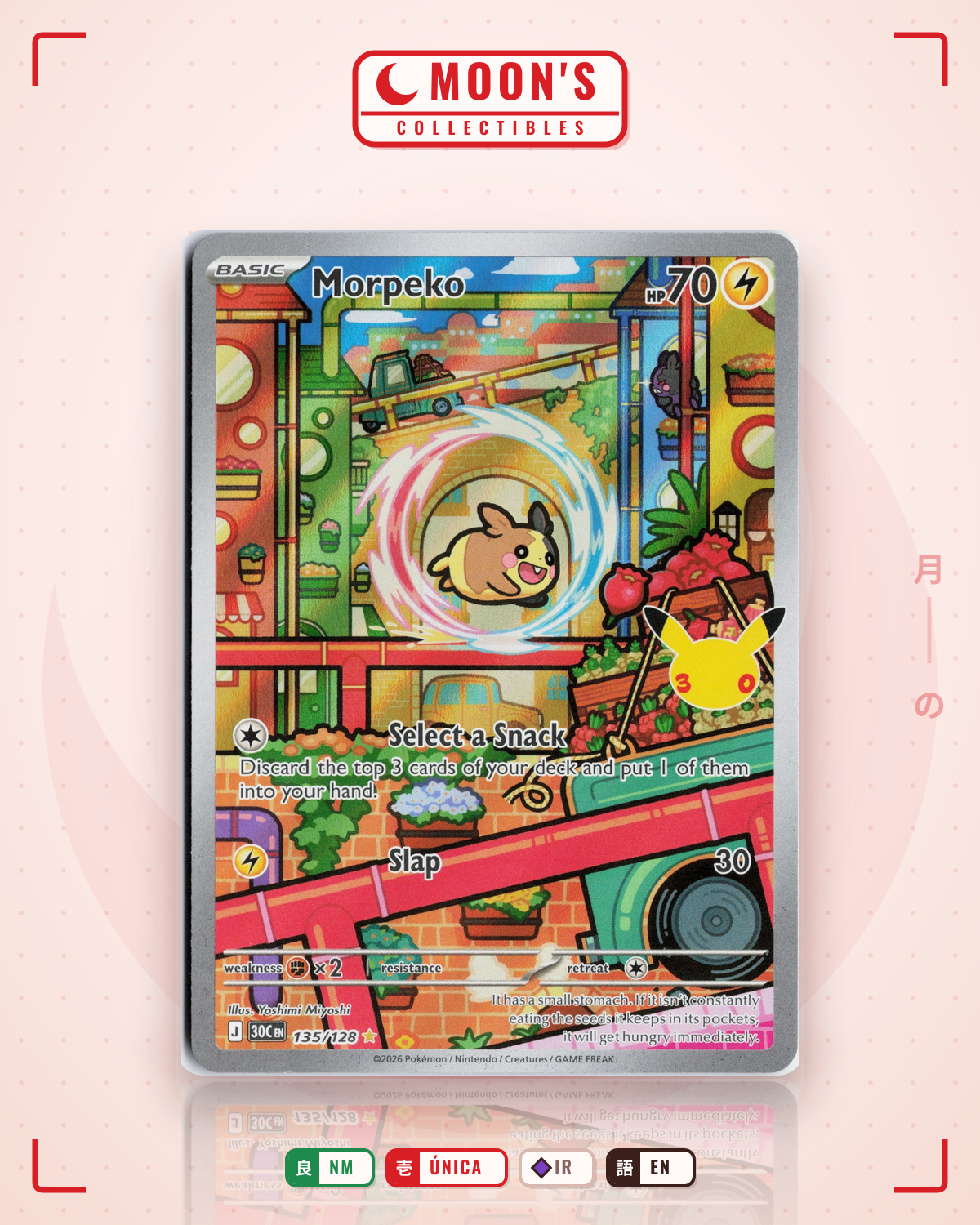 Carta Pokémon Morpeko · 30th Celebration #135/128 (NM) — pieza única en Moon's Collectibles México