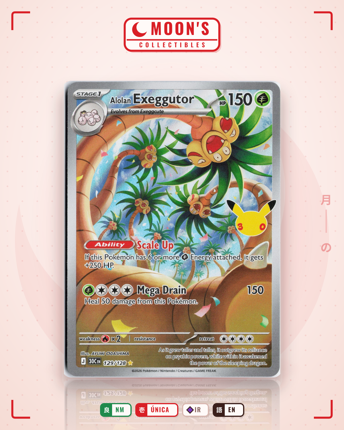 Carta Pokémon Alolan Exeggutor · 30th Celebration #129/128 (NM) — pieza única en Moon's Collectibles México