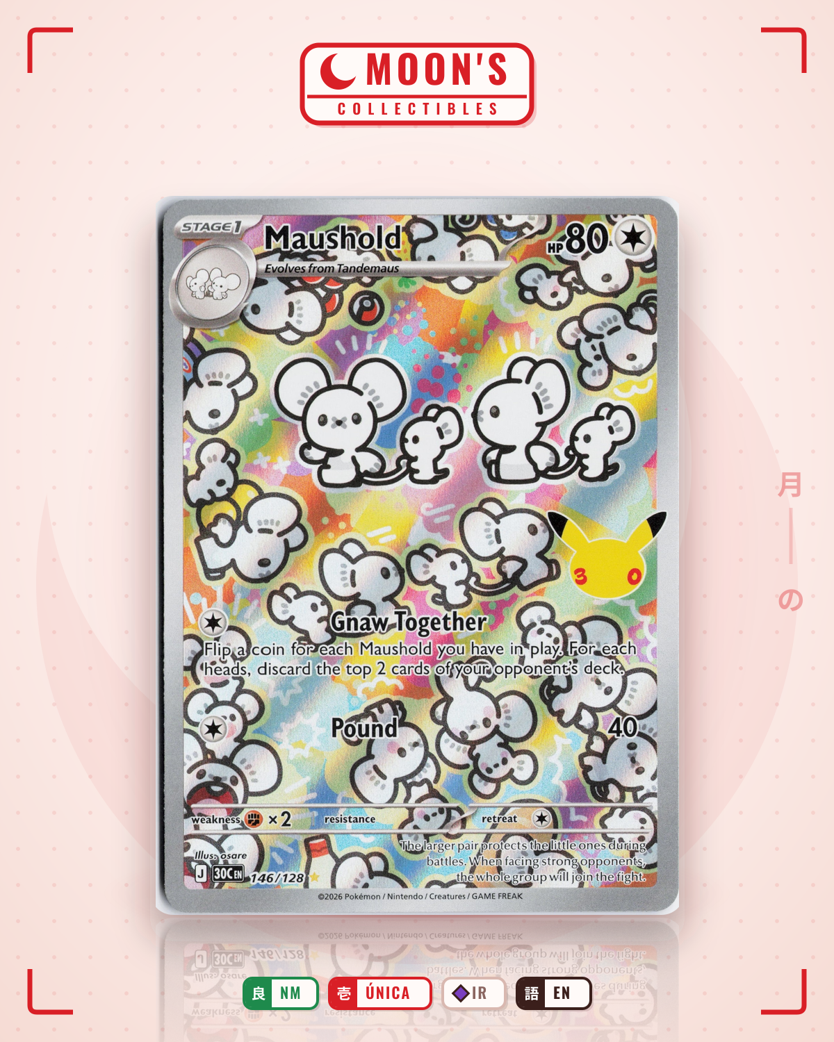 Carta Pokémon Maushold · 30th Celebration #146/128 (NM) — pieza única en Moon's Collectibles México