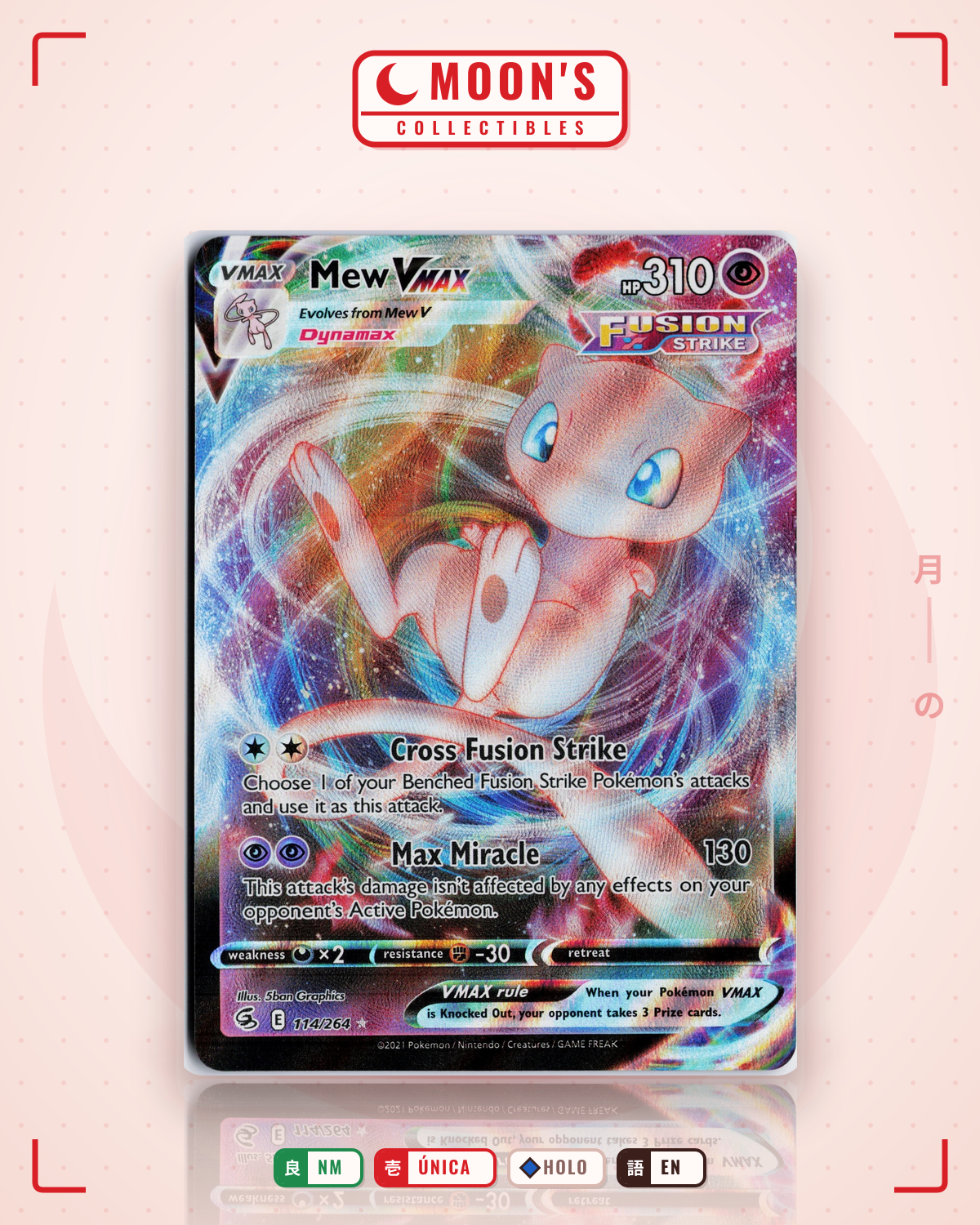 Carta Pokémon Mew VMAX · Fusion Strike #114/264 (NM) — pieza única en Moon's Collectibles México