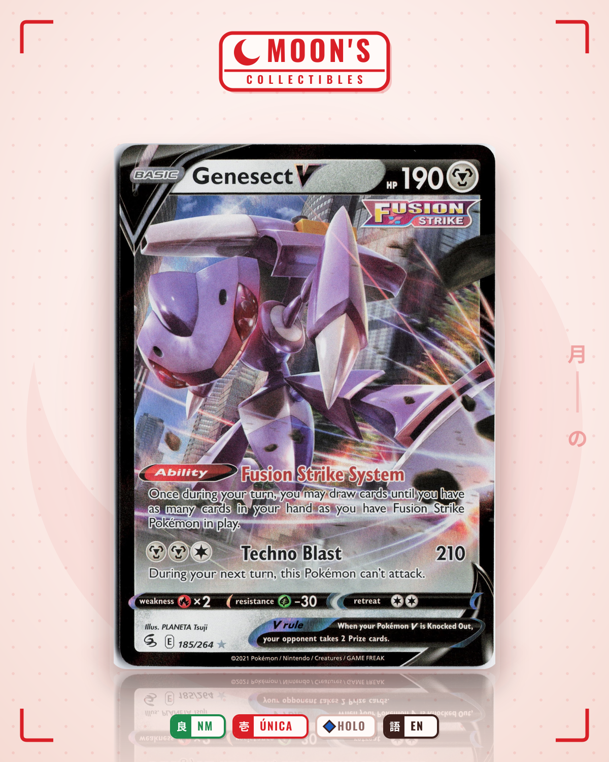 Carta Pokémon Genesect V · Fusion Strike #185/264 (NM) — pieza única en Moon's Collectibles México