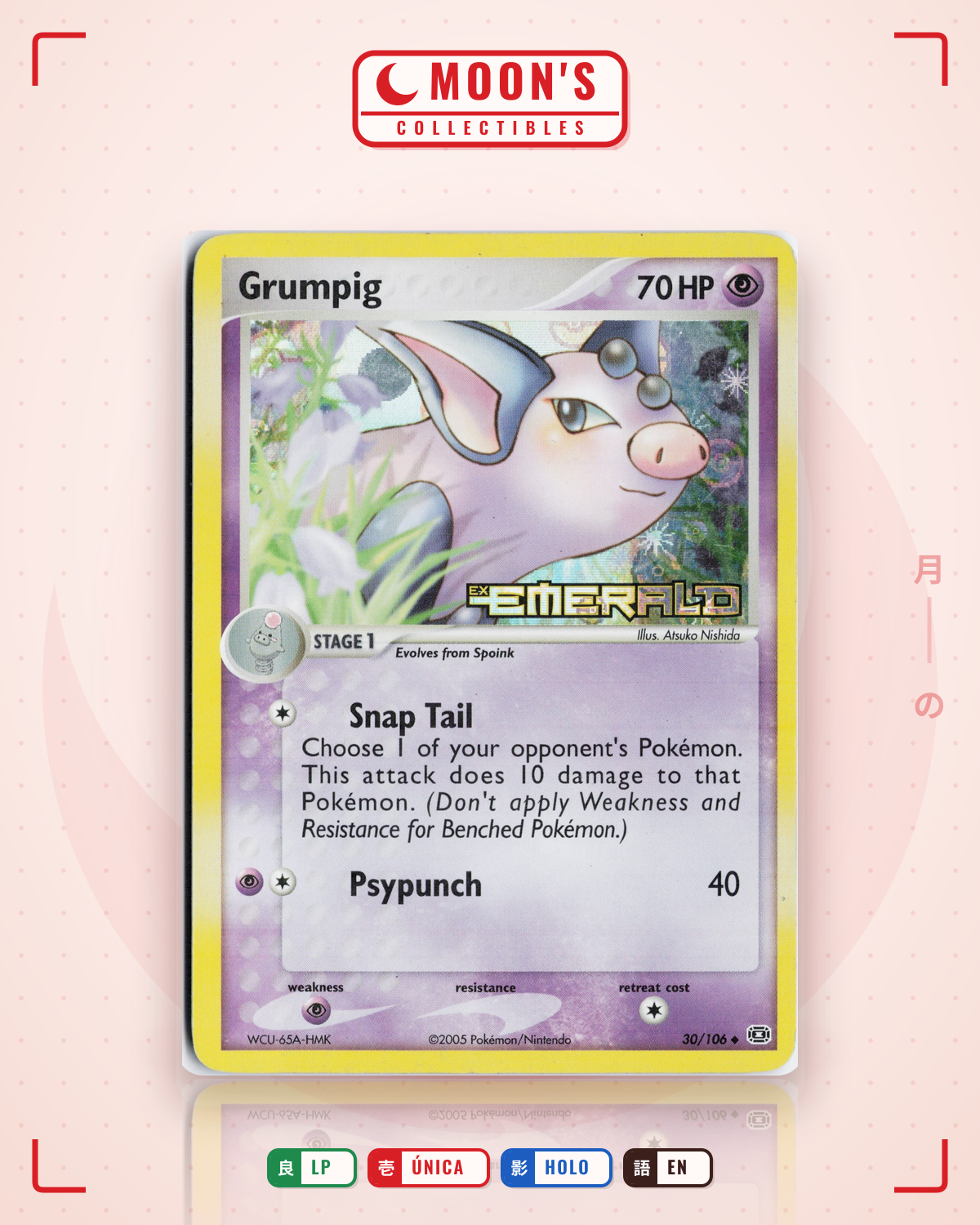 Carta Pokémon Grumpig · Emerald #30/106 (LP) — pieza única en Moon's Collectibles México
