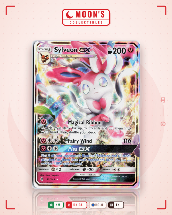 Carta Pokémon Sylveon-GX · Guardians Rising #92/145 (NM) — pieza única en Moon's Collectibles México
